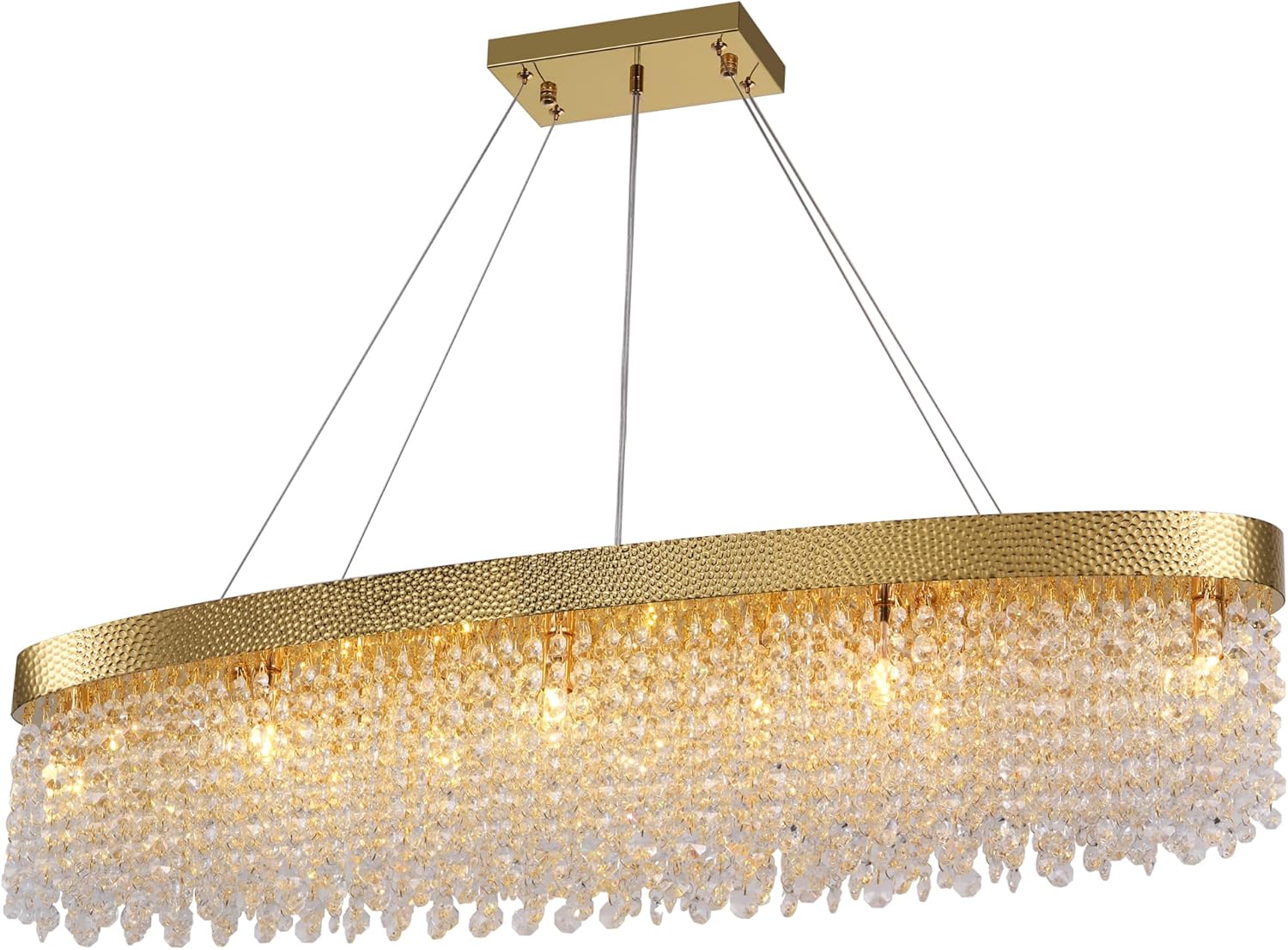 Luxury Oval Gold Crystal Chandelier - 40'' Raindrop K9 Pendant Light with Adjustable Cables and G9 Sockets