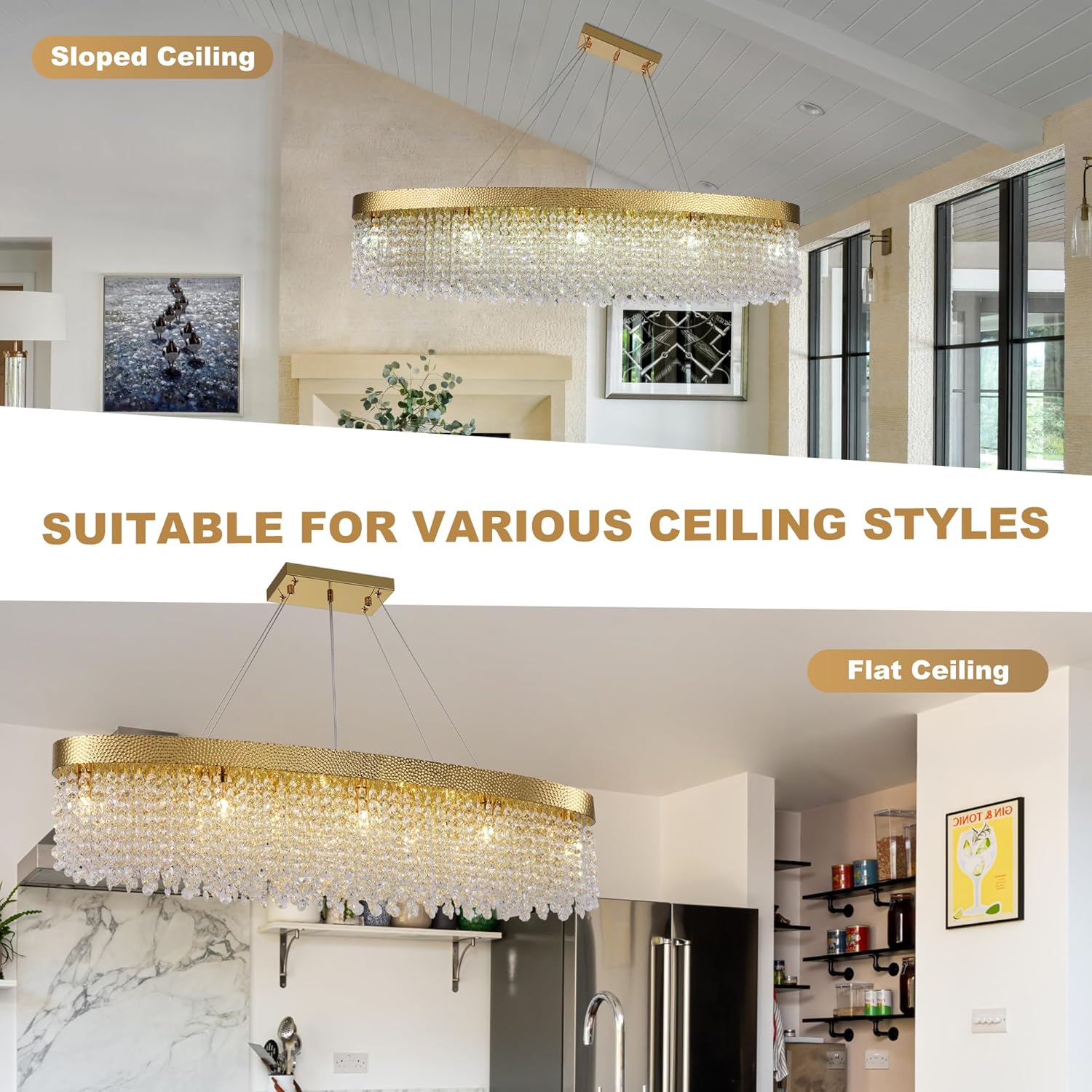 Luxury Oval Gold Crystal Chandelier - 40'' Raindrop K9 Pendant Light with Adjustable Cables and G9 Sockets