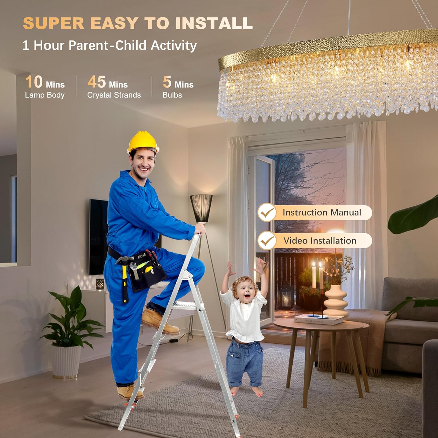 Luxury Oval Gold Crystal Chandelier - 40'' Raindrop K9 Pendant Light with Adjustable Cables and G9 Sockets