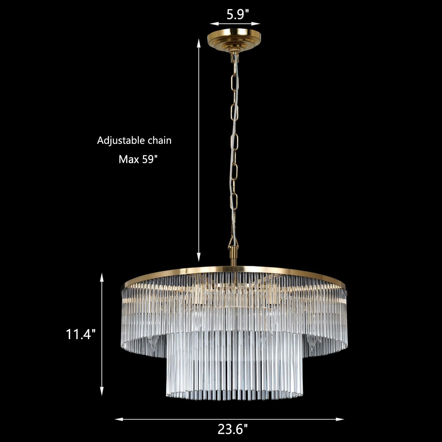 Modern Gold Crystal Chandelier – Round Dimmable LED Pendant with 3 Color Modes