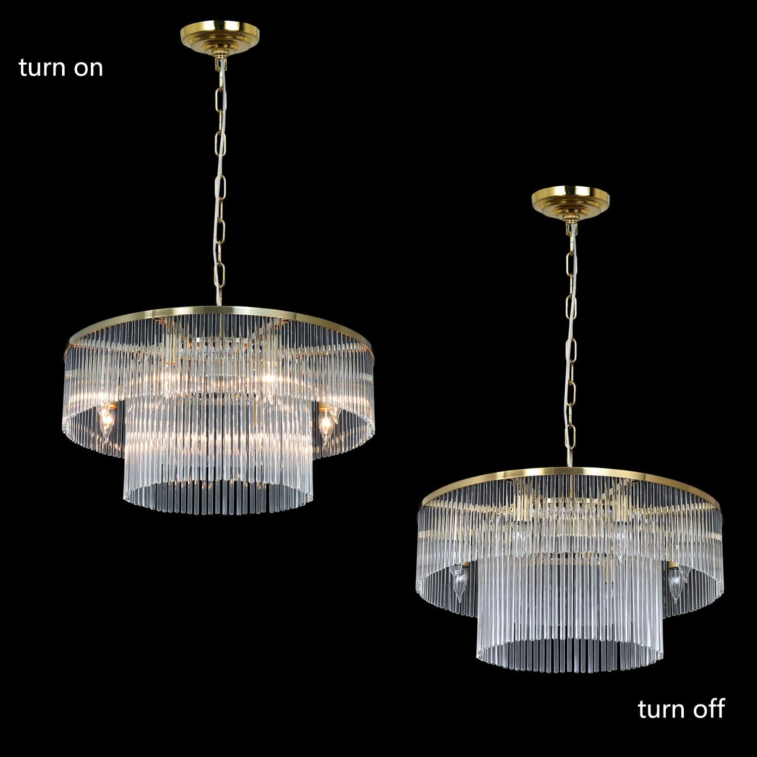 Modern Gold Crystal Chandelier – Round Dimmable LED Pendant with 3 Color Modes