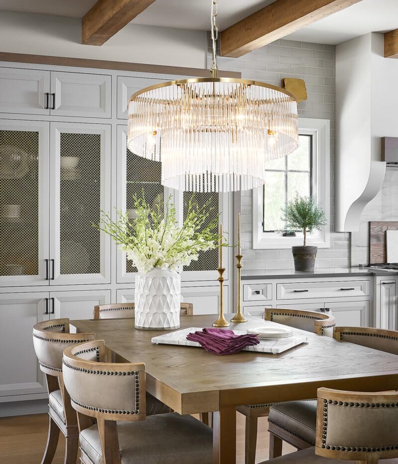 Modern Gold Crystal Chandelier – Round Dimmable LED Pendant with 3 Color Modes