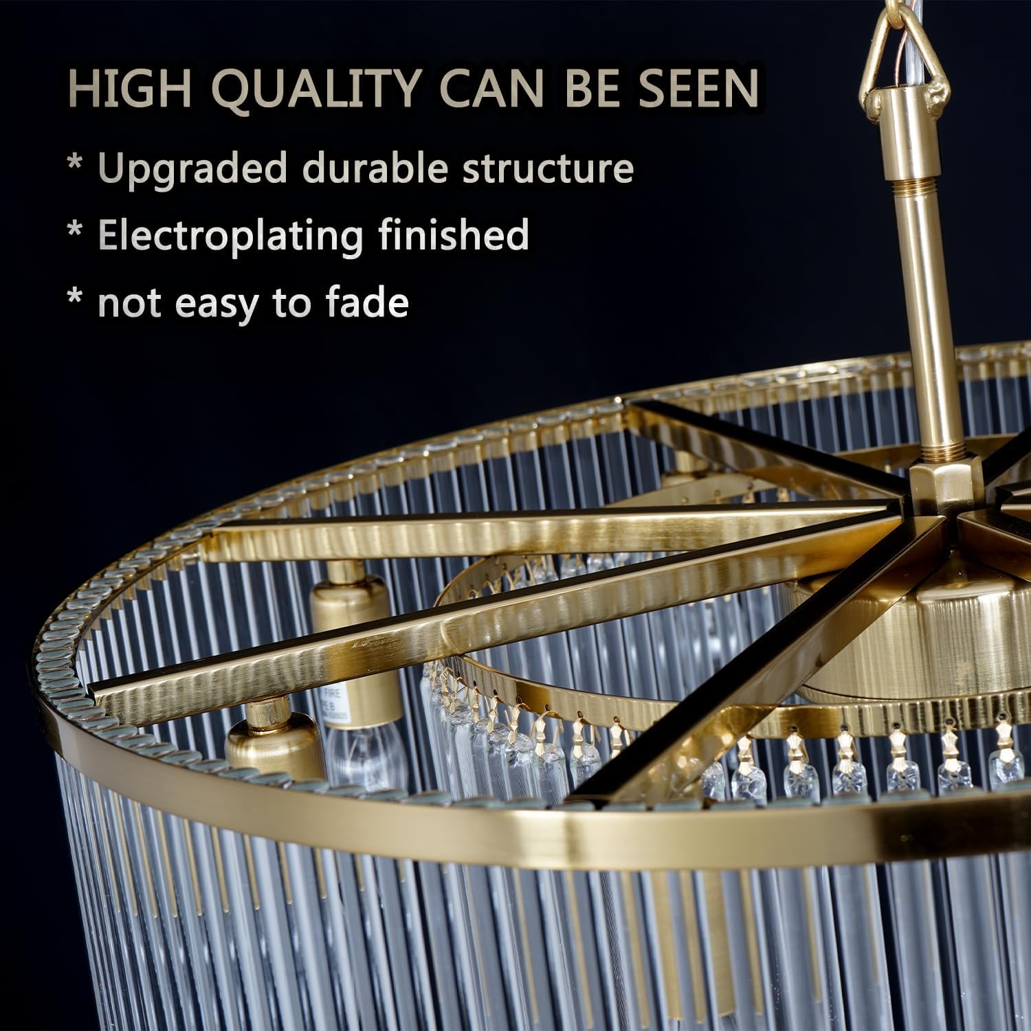 Modern Gold Crystal Chandelier – Round Dimmable LED Pendant with 3 Color Modes