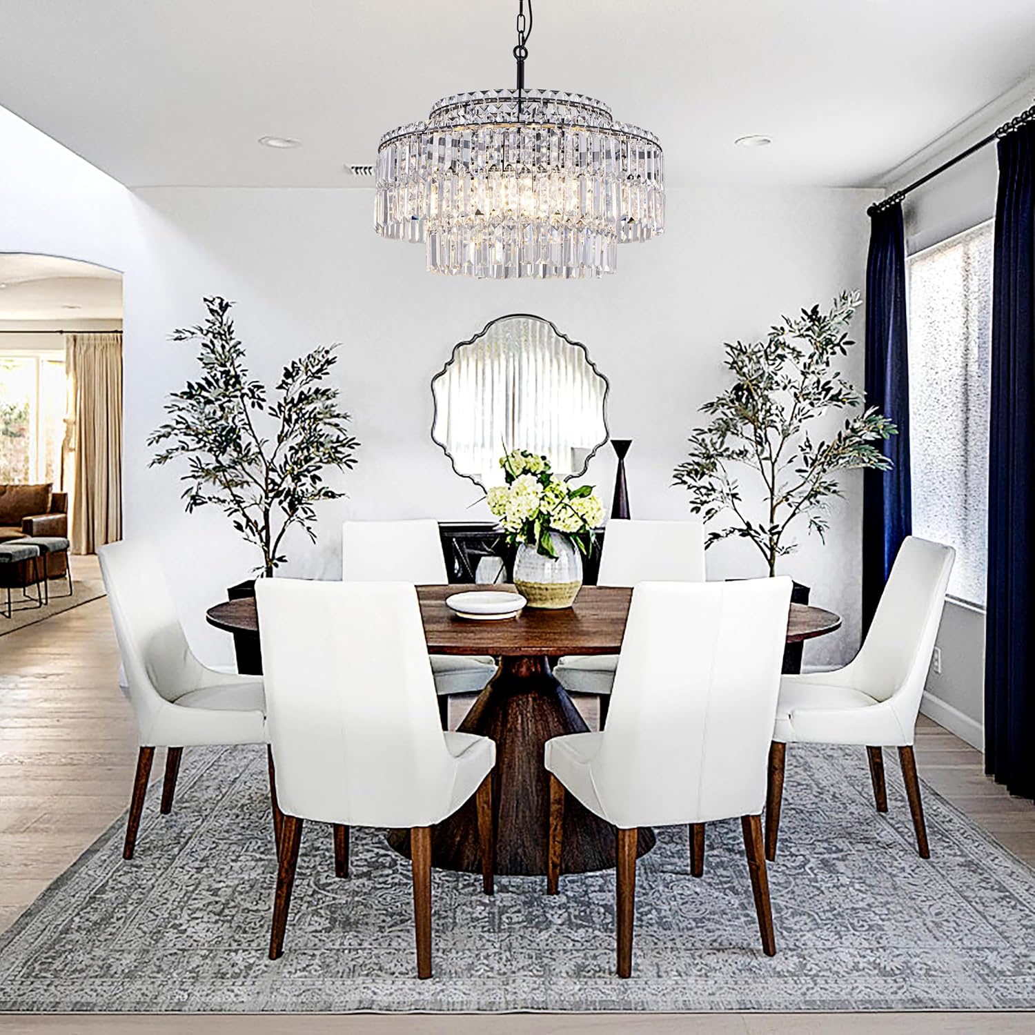 Black Modern Tiered Crystal Chandelier – 3-Layer Round LED Pendant Light