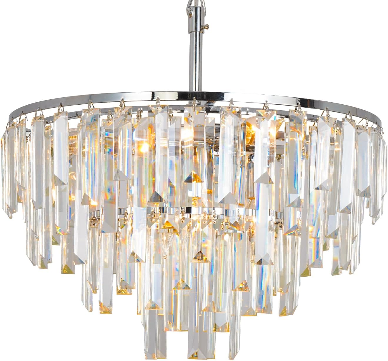 Modern Luxury Chrome Crystal Chandelier - Round LED Pendant Light with Adjustable Height and Sparkling K9 Crystals