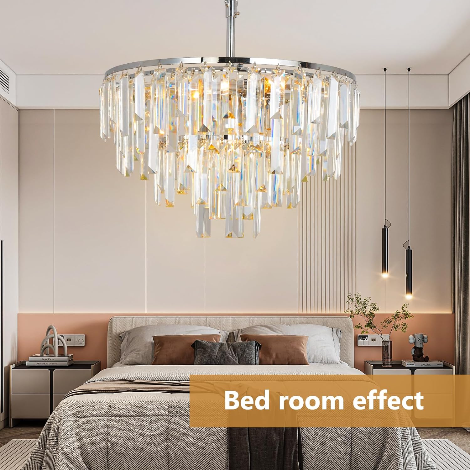 Modern Luxury Chrome Crystal Chandelier - Round LED Pendant Light with Adjustable Height and Sparkling K9 Crystals