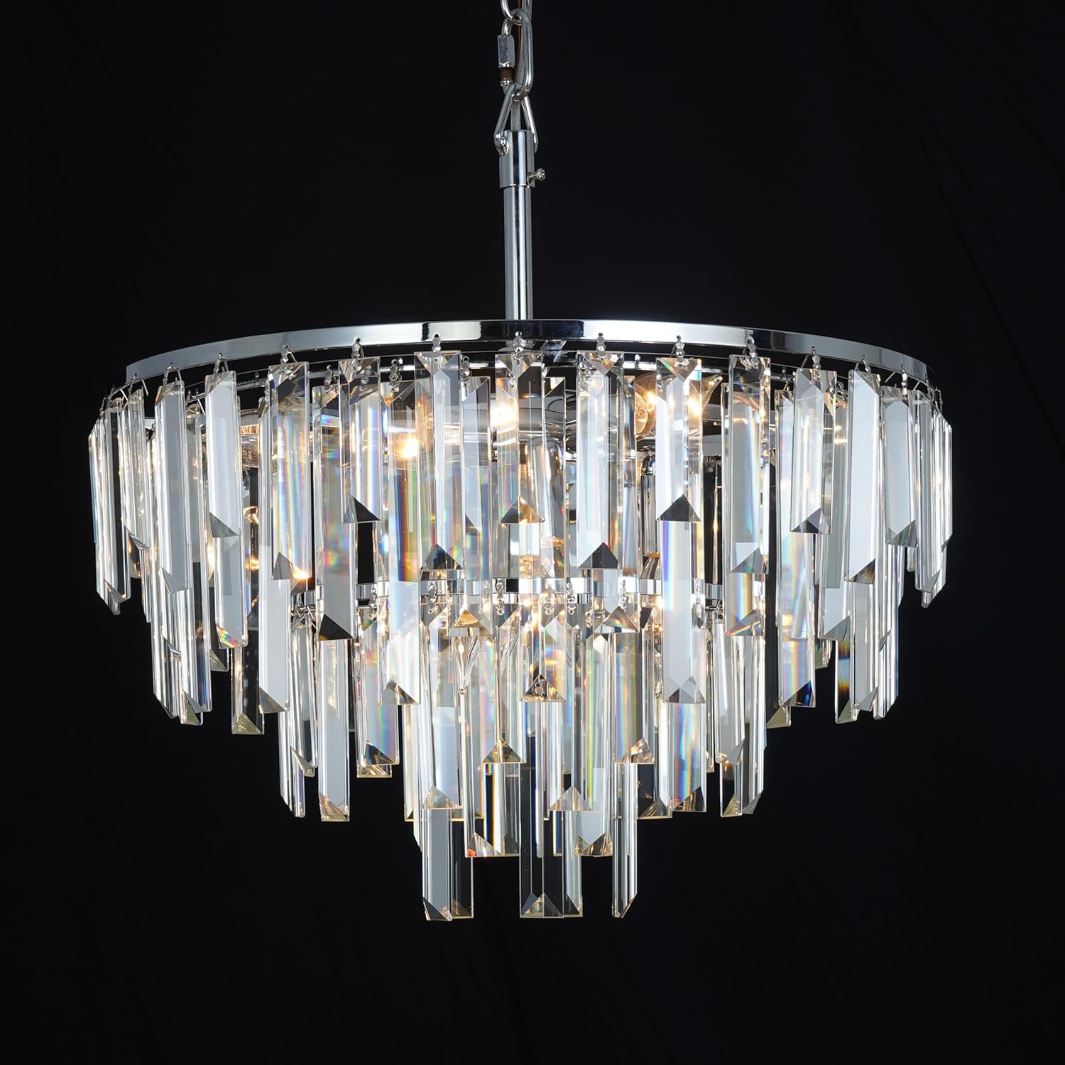 Modern Luxury Chrome Crystal Chandelier - Round LED Pendant Light with Adjustable Height and Sparkling K9 Crystals