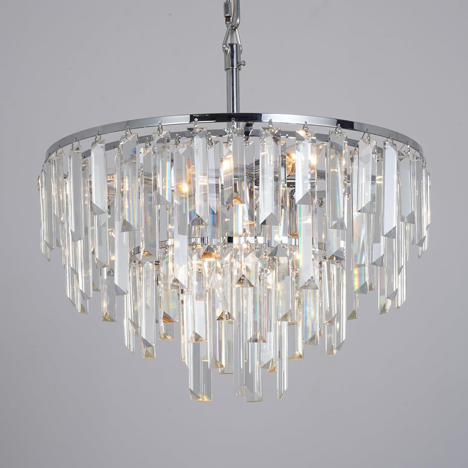 Modern Luxury Chrome Crystal Chandelier - Round LED Pendant Light with Adjustable Height and Sparkling K9 Crystals