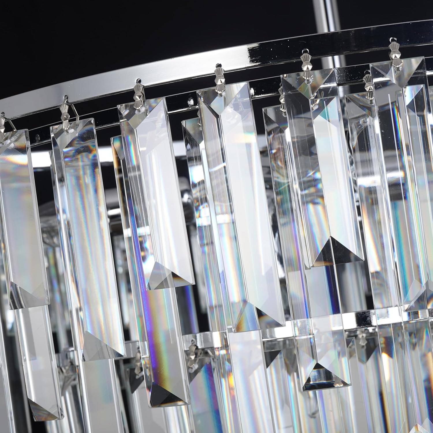 Modern Luxury Chrome Crystal Chandelier - Round LED Pendant Light with Adjustable Height and Sparkling K9 Crystals