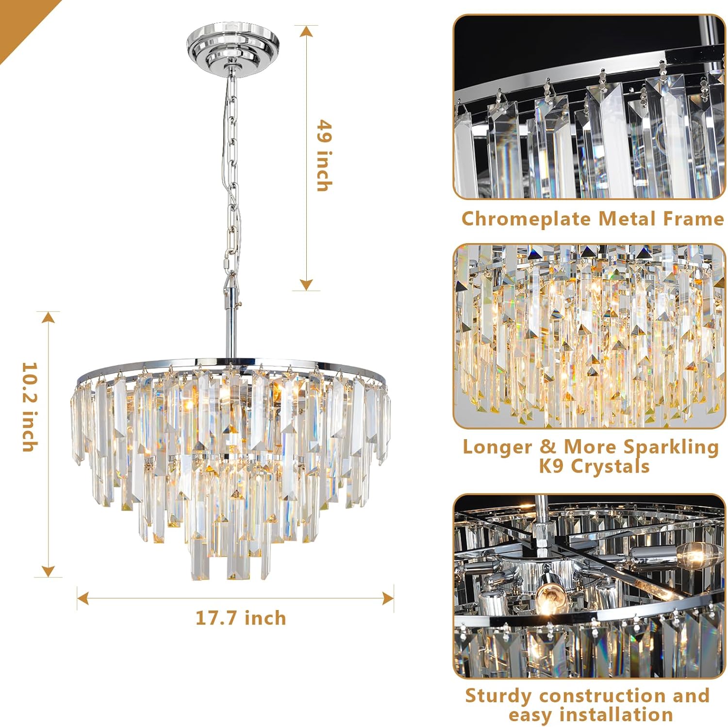 Modern Luxury Chrome Crystal Chandelier - Round LED Pendant Light with Adjustable Height and Sparkling K9 Crystals
