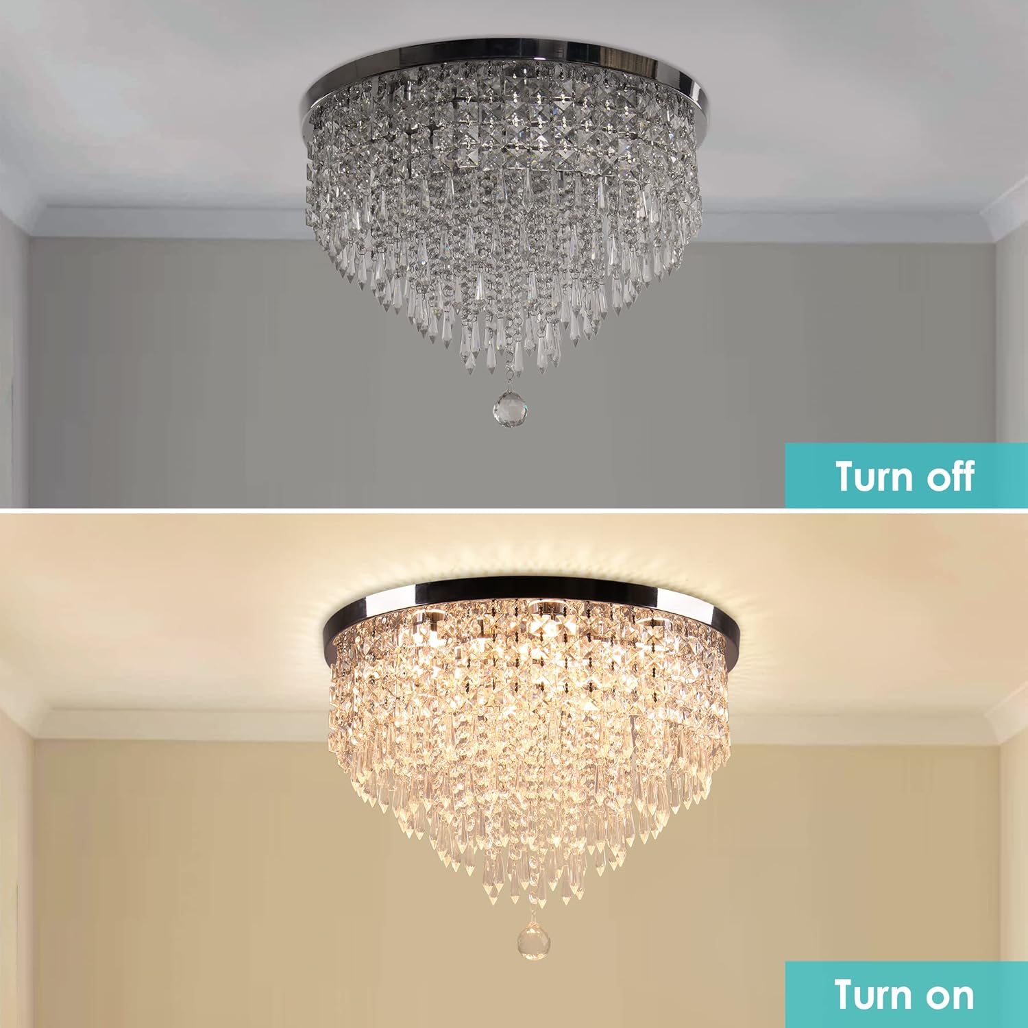 Elegant Flush Mount Crystal Chandelier – 19.7'' Round Warm White LED Ceiling Light