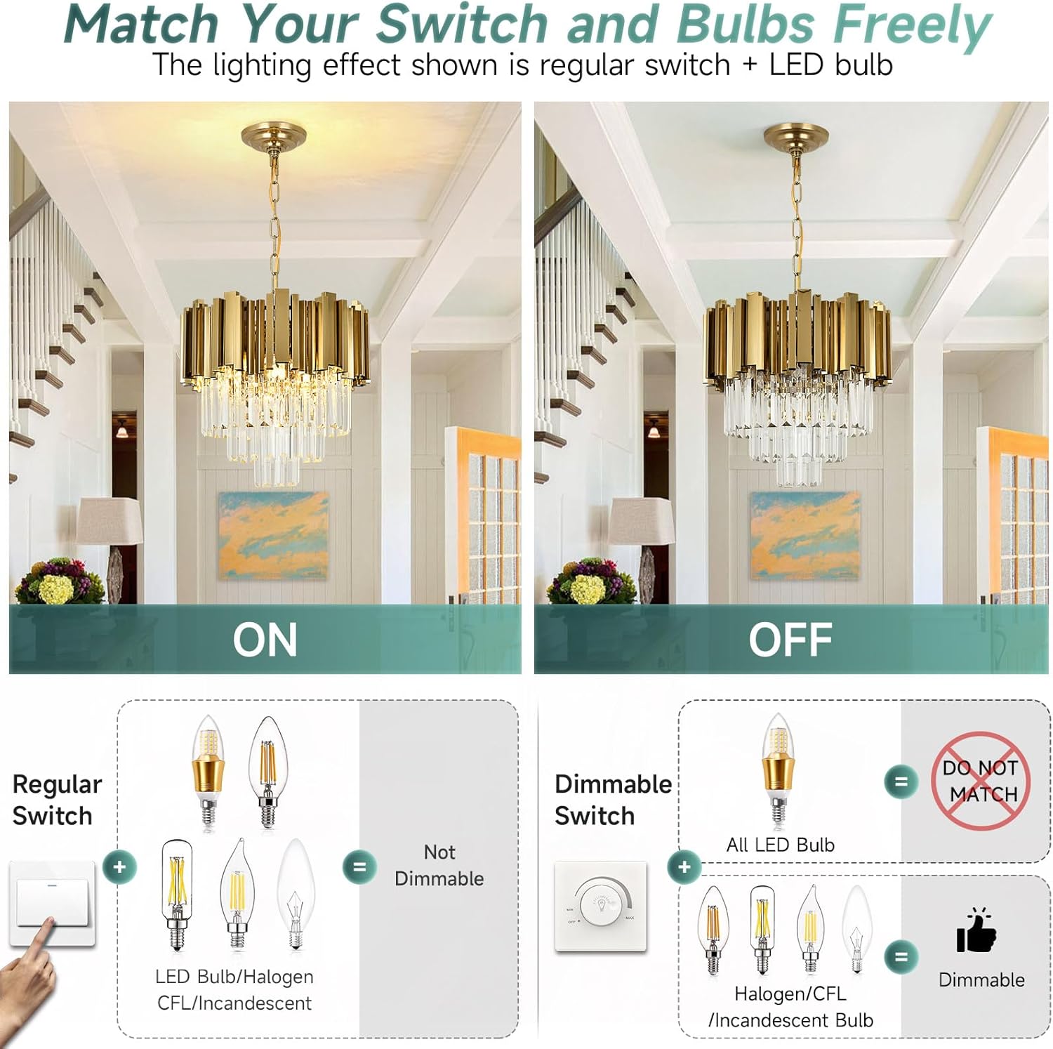 Small Brass Gold Crystal Chandelier – 4-Light Adjustable Round LED Pendant