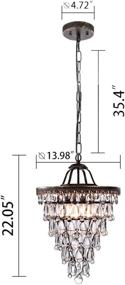 Vintage Tiered Crystal Chandelier – Small Round Pendant Light with Adjustable Chain for Dining Room, Entryway, or Bedroom