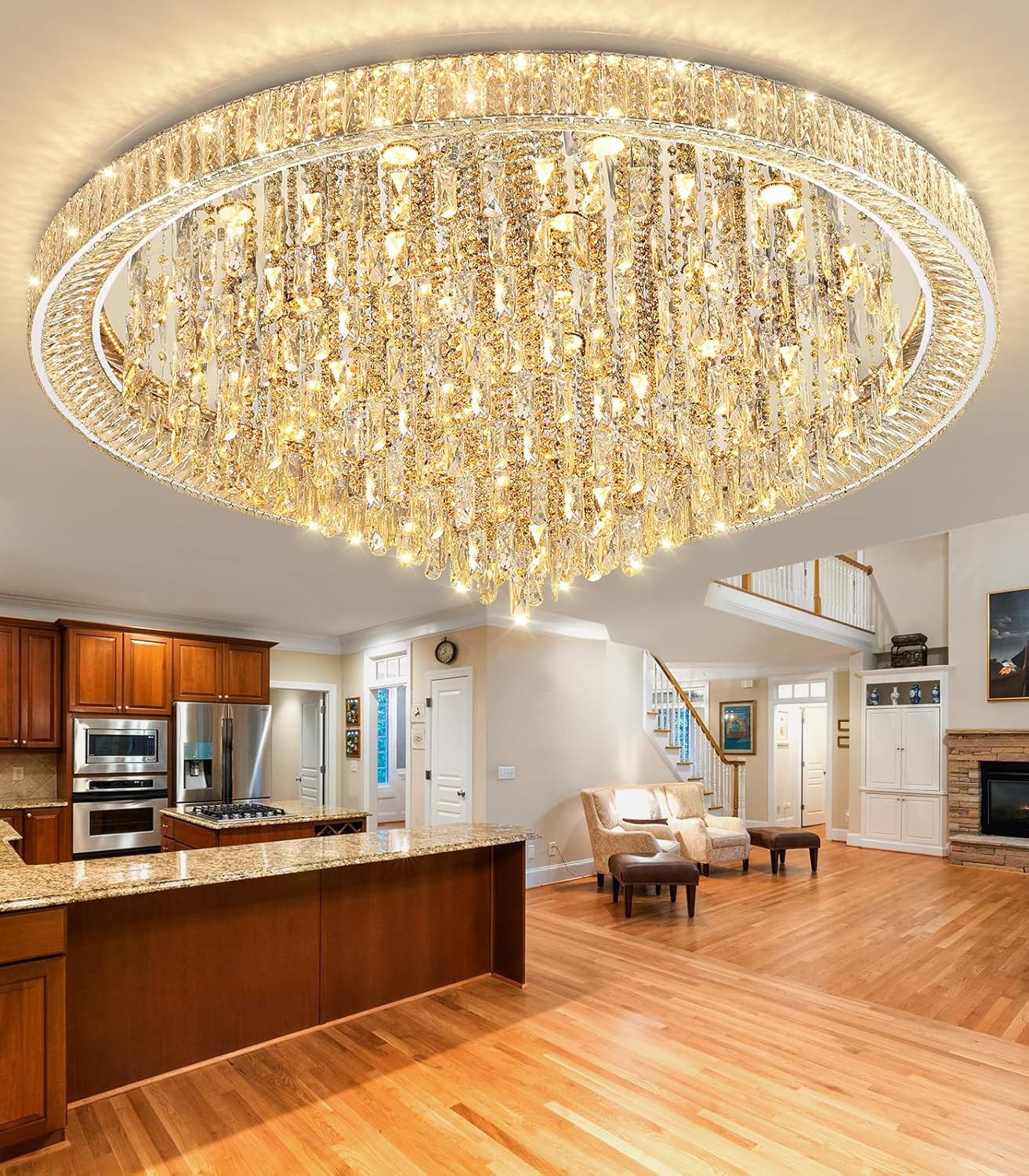 Modern Luxury Extra Large Flush Mount Crystal Ceiling Light – 53.7'' Dimmable LED Round Chandelier