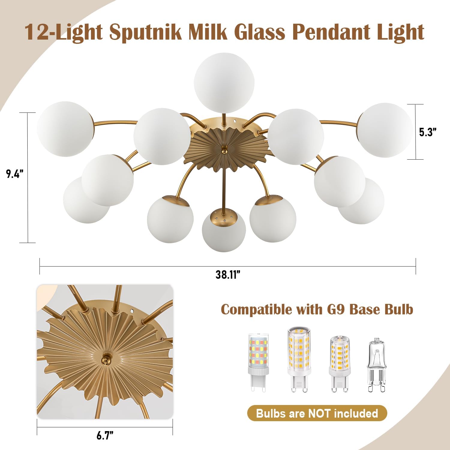 12-Light Sputnik Milk Glass Pendant Light – Modern Gold Ceiling Chandelier