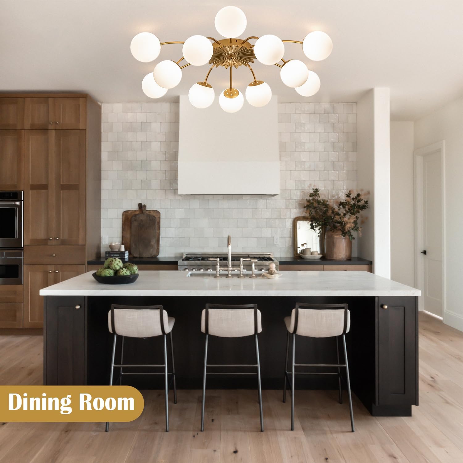 12-Light Sputnik Milk Glass Pendant Light – Modern Gold Ceiling Chandelier