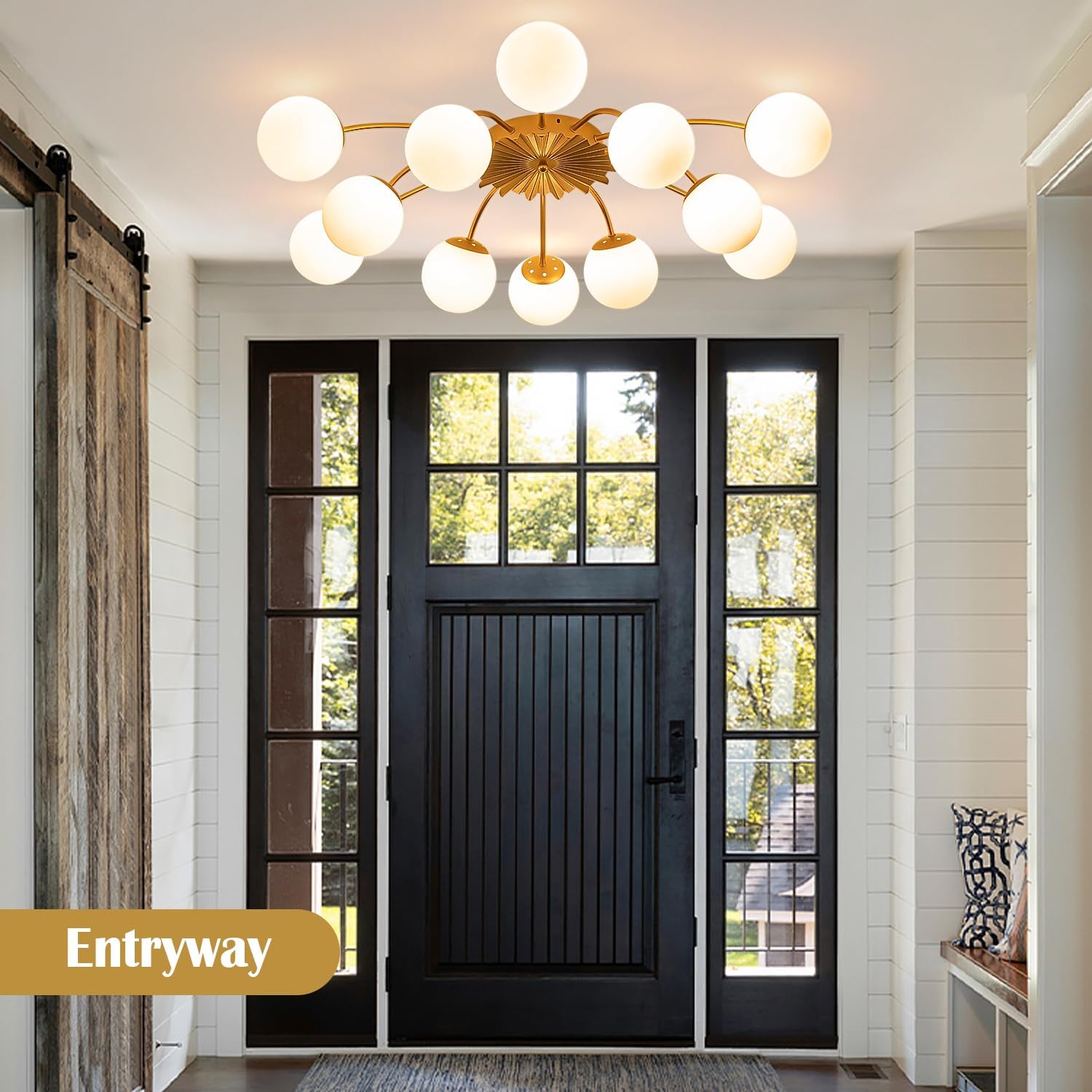 12-Light Sputnik Milk Glass Pendant Light – Modern Gold Ceiling Chandelier