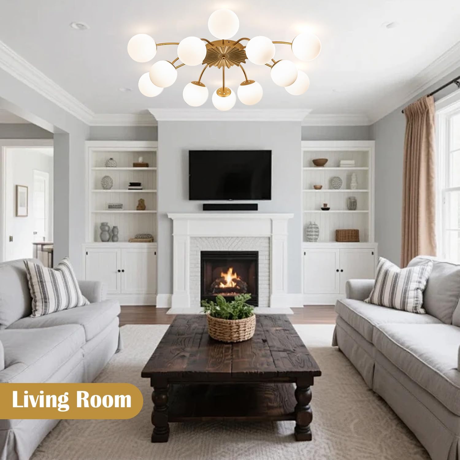 12-Light Sputnik Milk Glass Pendant Light – Modern Gold Ceiling Chandelier