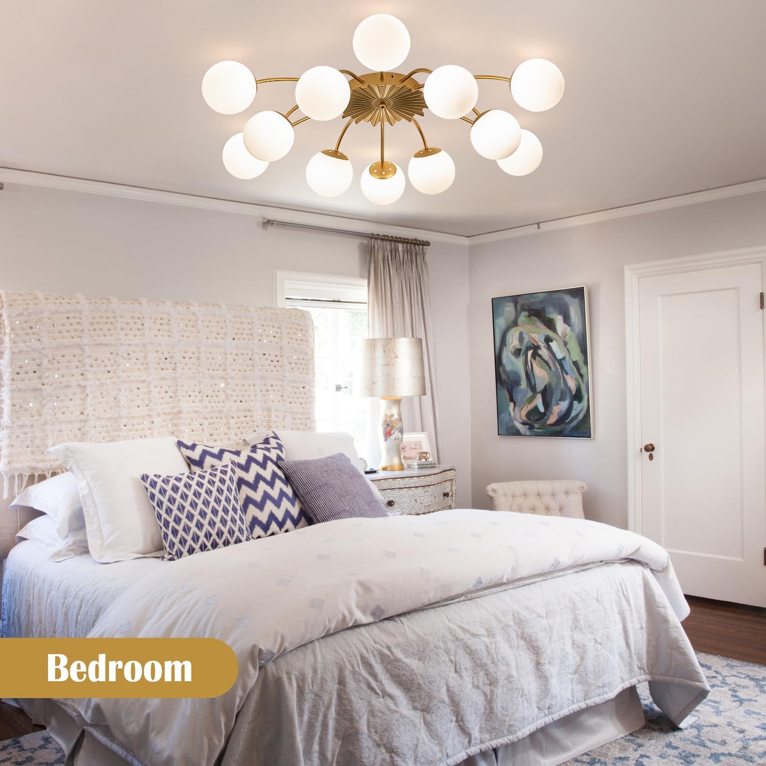 12-Light Sputnik Milk Glass Pendant Light – Modern Gold Ceiling Chandelier