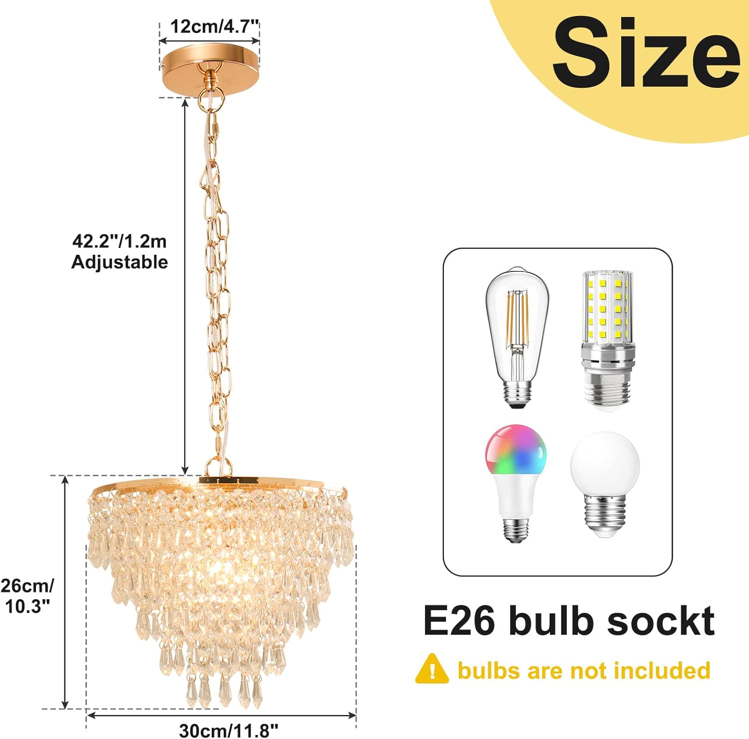 Vintage Gold Crystal Chandelier - Teardrop K9 Pendant Light with Adjustable Chain and E26 Socket