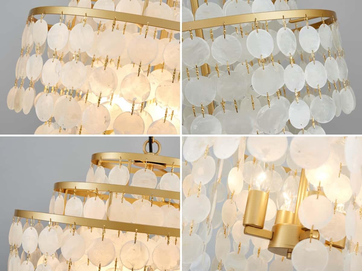Luxury Gold Capiz Shell Chandelier – Tiered Round Pendant with Adjustable Height