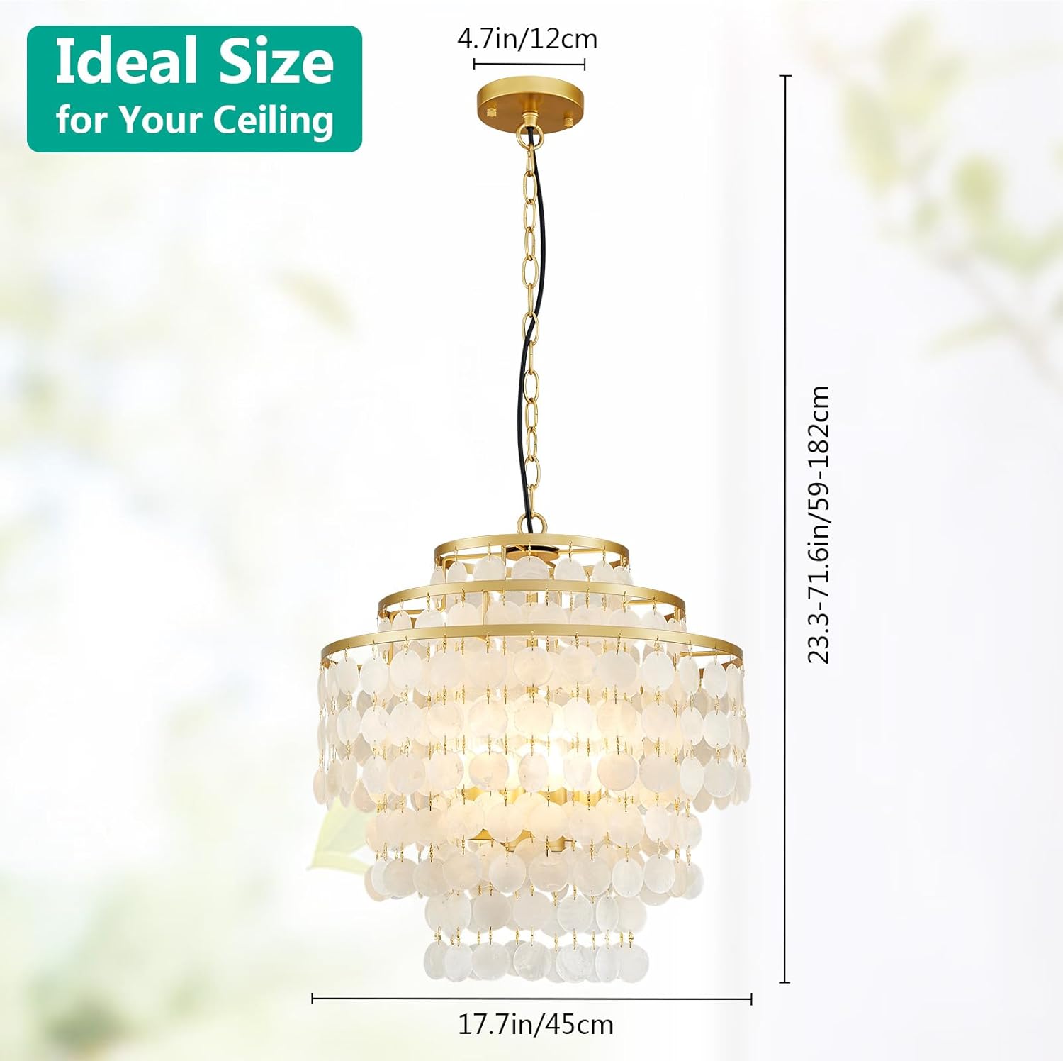 Luxury Gold Capiz Shell Chandelier – Tiered Round Pendant with Adjustable Height