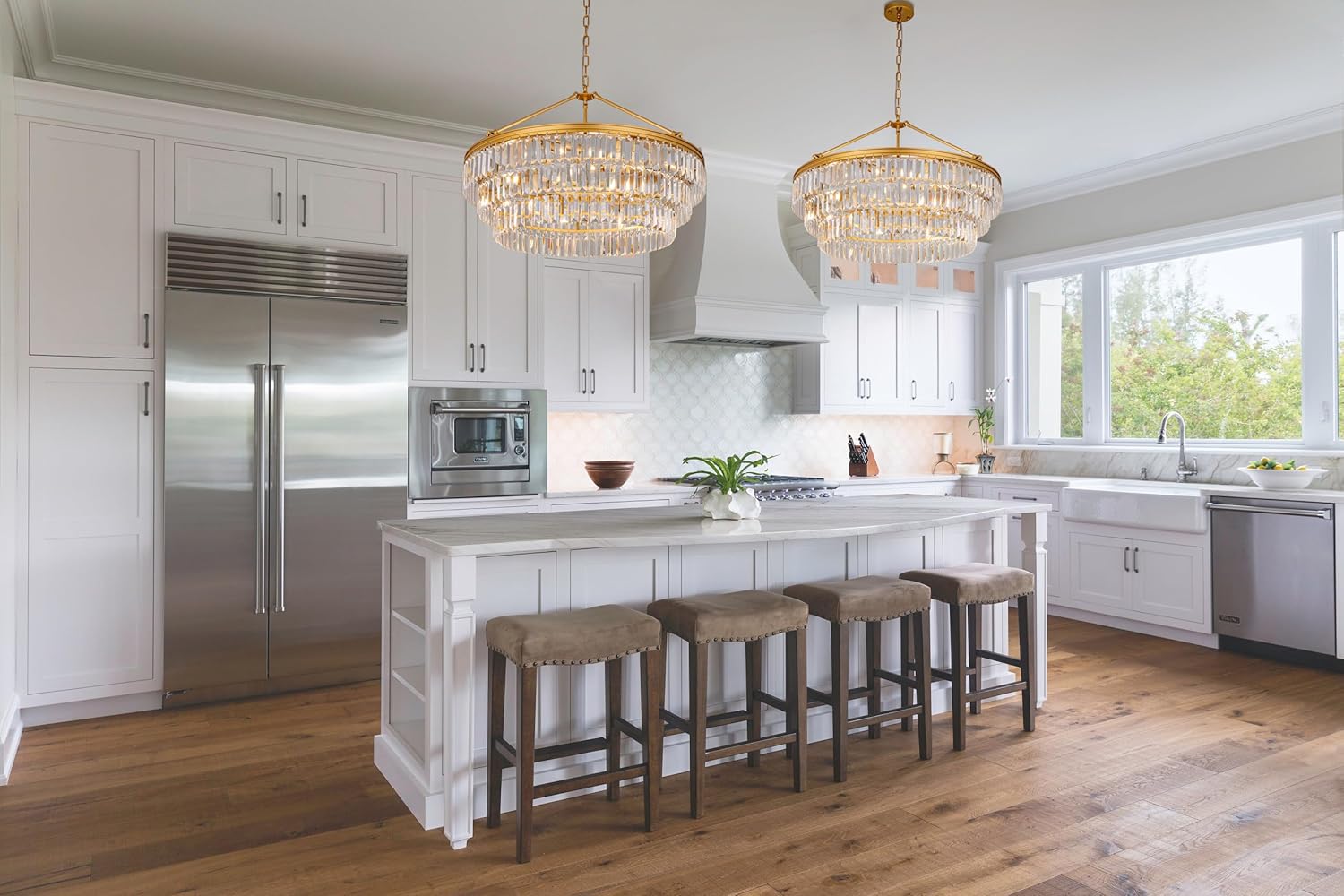 Luxury Round Tiered Crystal Chandelier – Modern Gold LED Pendant Light with Adjustable Chain