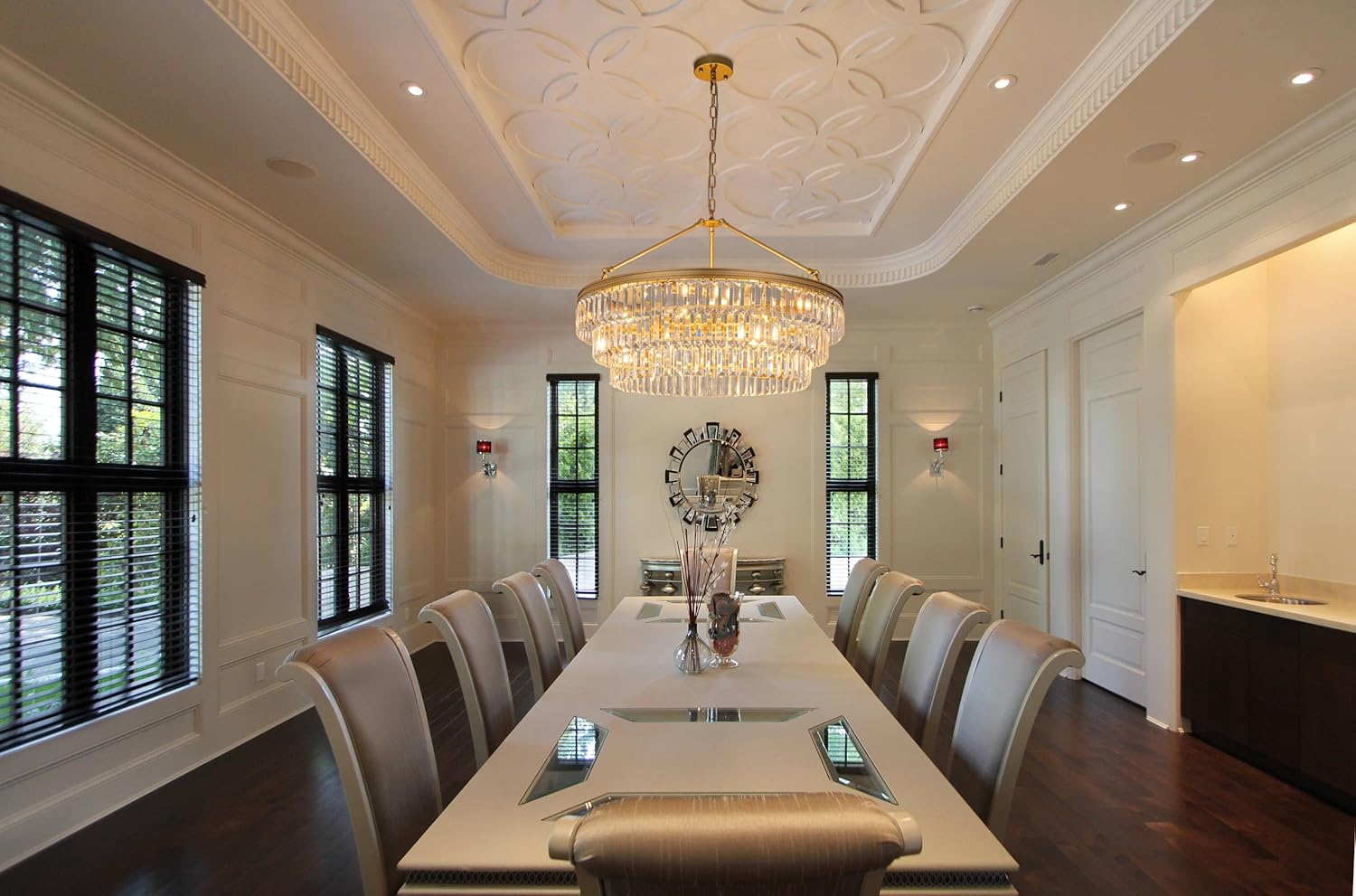 Luxury Round Tiered Crystal Chandelier – Modern Gold LED Pendant Light with Adjustable Chain