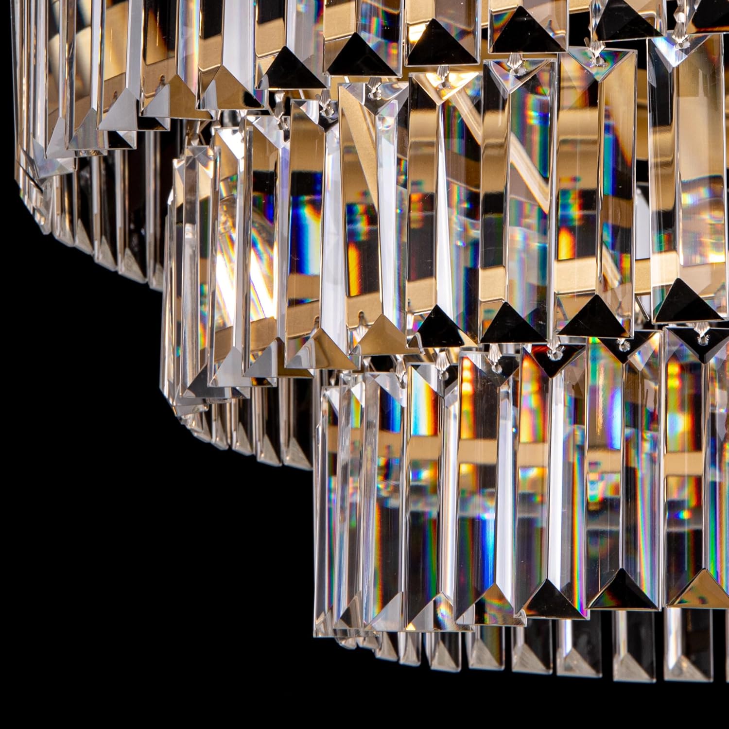 Luxury Round Tiered Crystal Chandelier – Modern Gold LED Pendant Light with Adjustable Chain