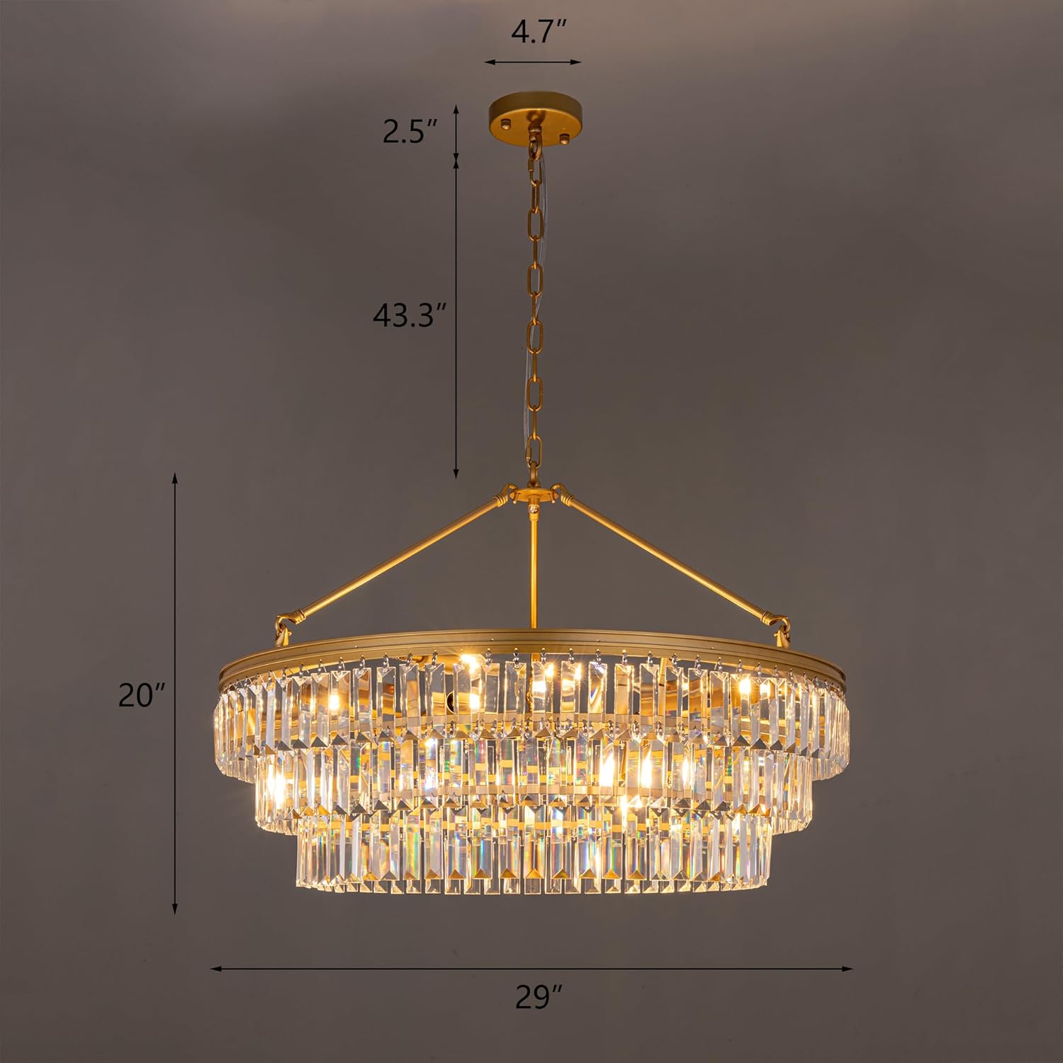 Luxury Round Tiered Crystal Chandelier – Modern Gold LED Pendant Light with Adjustable Chain