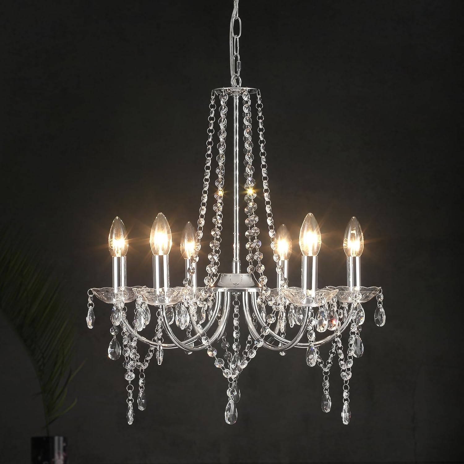 6-Light Crystal Chandelier for Dining Room - Vintage Modern Ceiling Light for Flat, Sloped & Vaulted Ceilings