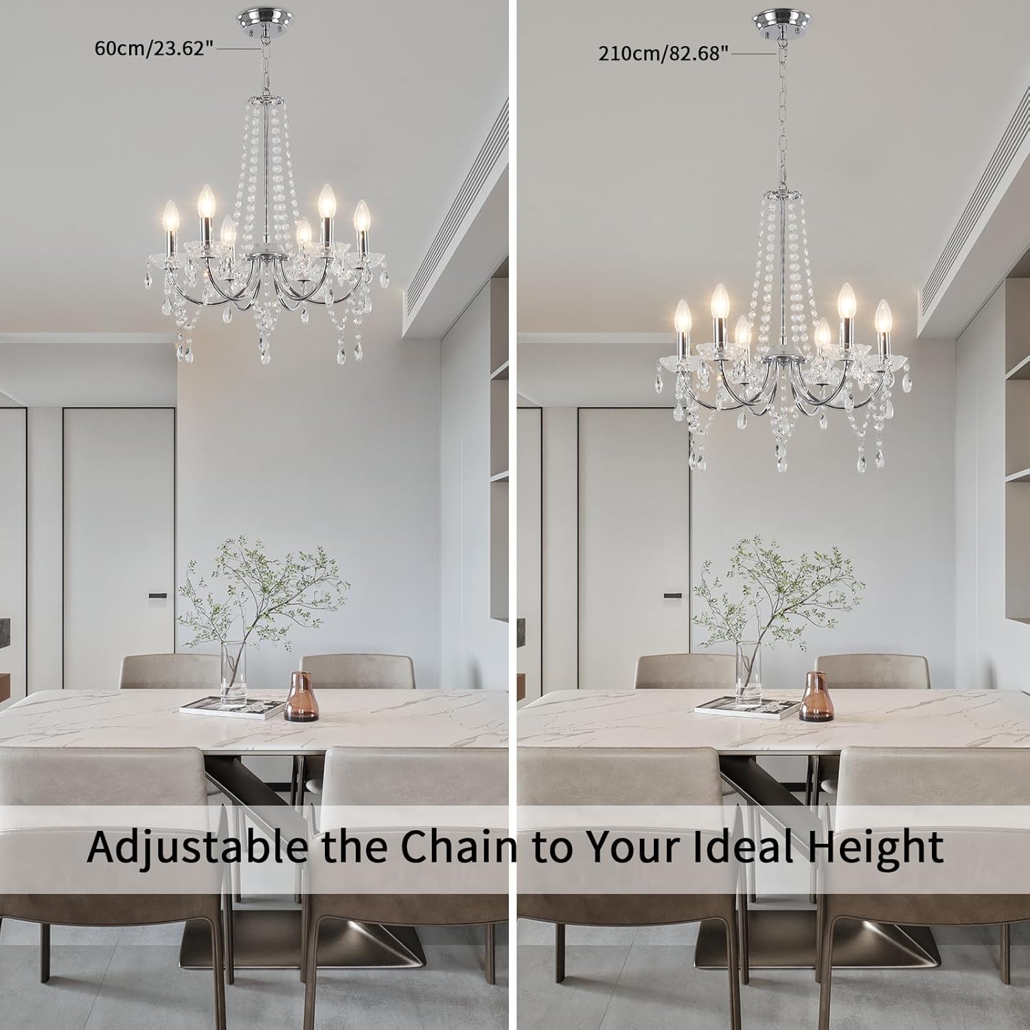 6-Light Crystal Chandelier for Dining Room - Vintage Modern Ceiling Light for Flat, Sloped & Vaulted Ceilings