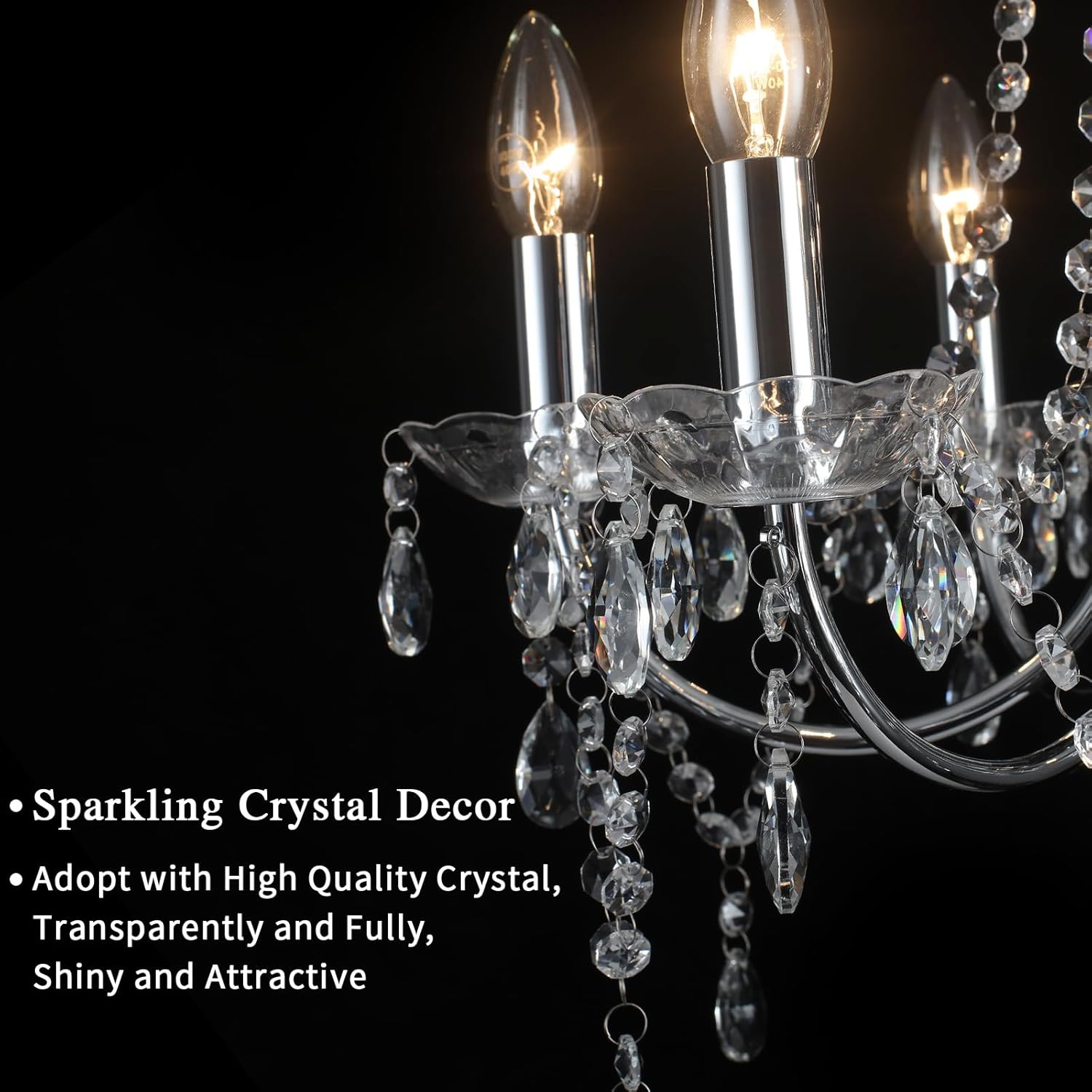 6-Light Crystal Chandelier for Dining Room - Vintage Modern Ceiling Light for Flat, Sloped & Vaulted Ceilings