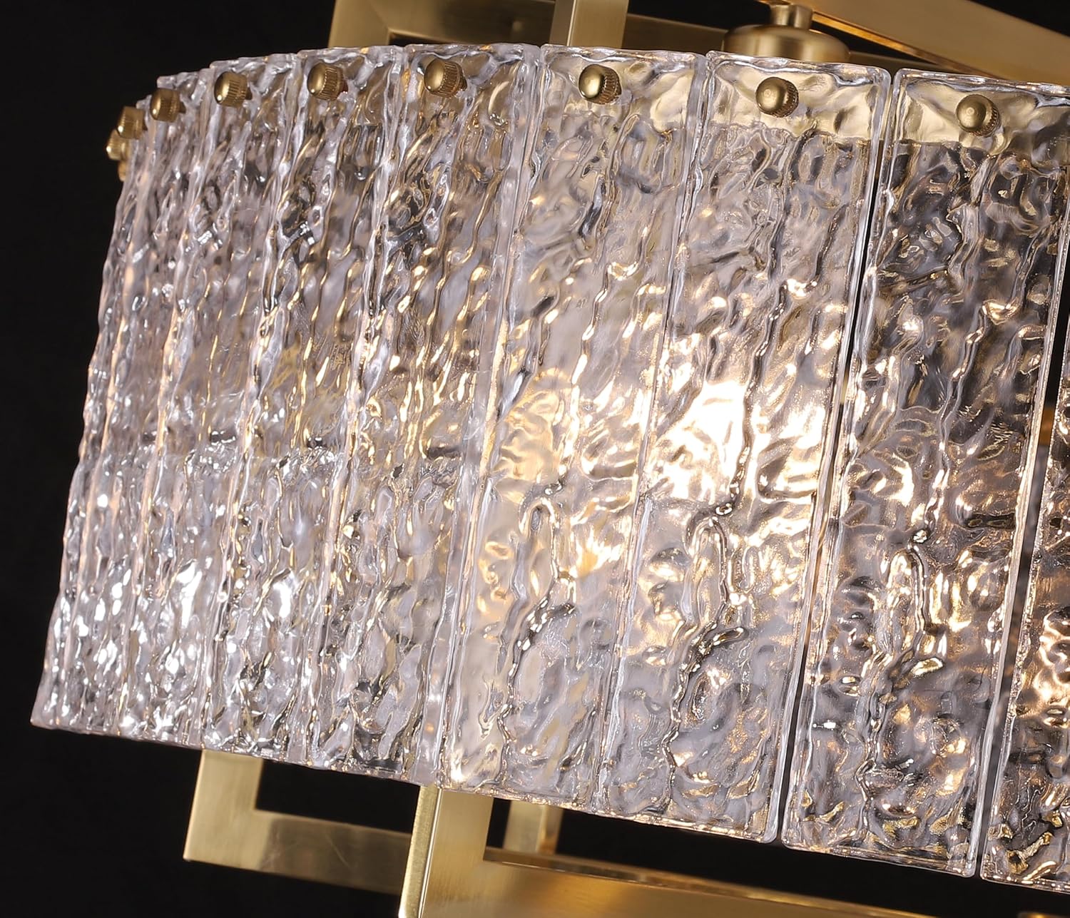 Luxury Round Gold Chandelier with Water Ripple Glass - E26 Base, Adjustable Height