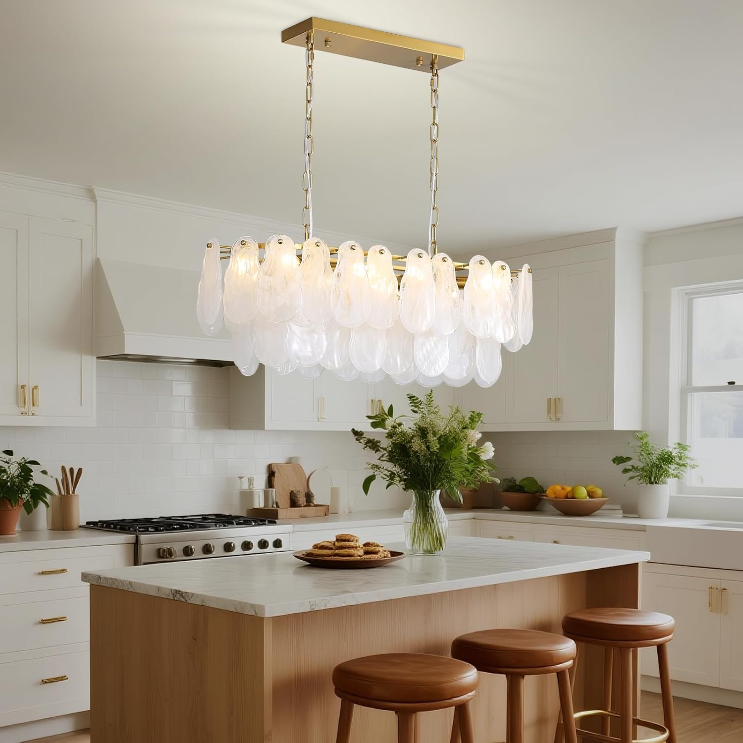 Modern Luxury Gold Glass Pendant Chandelier Adjustable LED Dining Room Ceiling Light