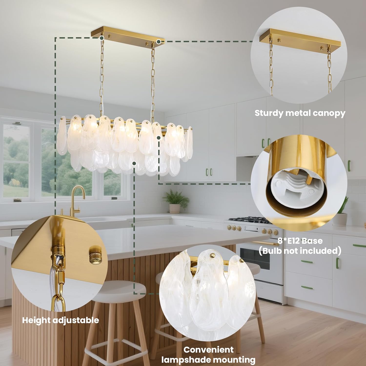 Modern Luxury Gold Glass Pendant Chandelier Adjustable LED Dining Room Ceiling Light