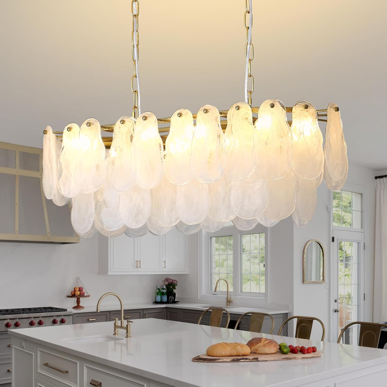 Modern Luxury Gold Glass Pendant Chandelier Adjustable LED Dining Room Ceiling Light