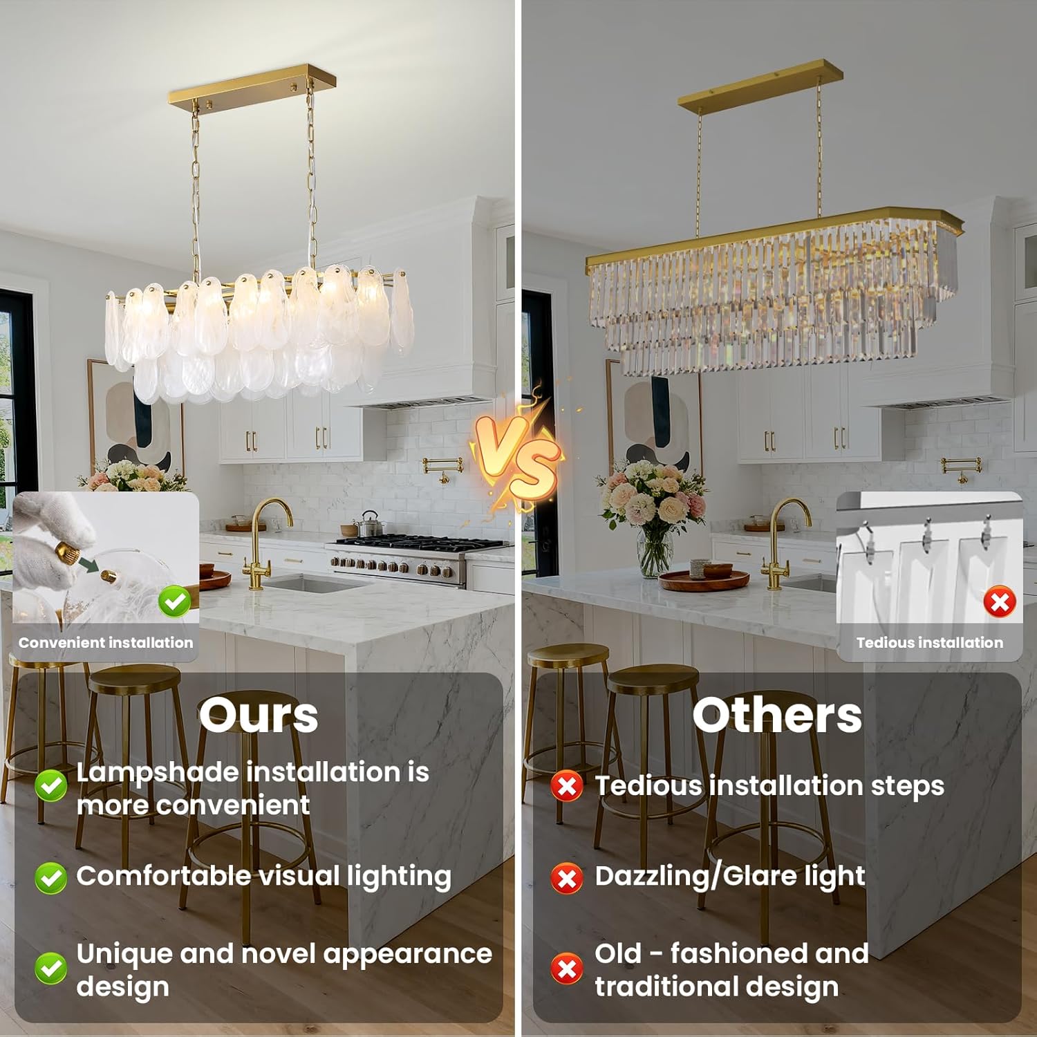 Modern Luxury Gold Glass Pendant Chandelier Adjustable LED Dining Room Ceiling Light
