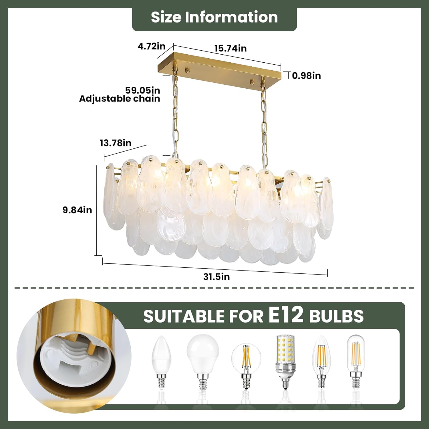 Modern Luxury Gold Glass Pendant Chandelier Adjustable LED Dining Room Ceiling Light