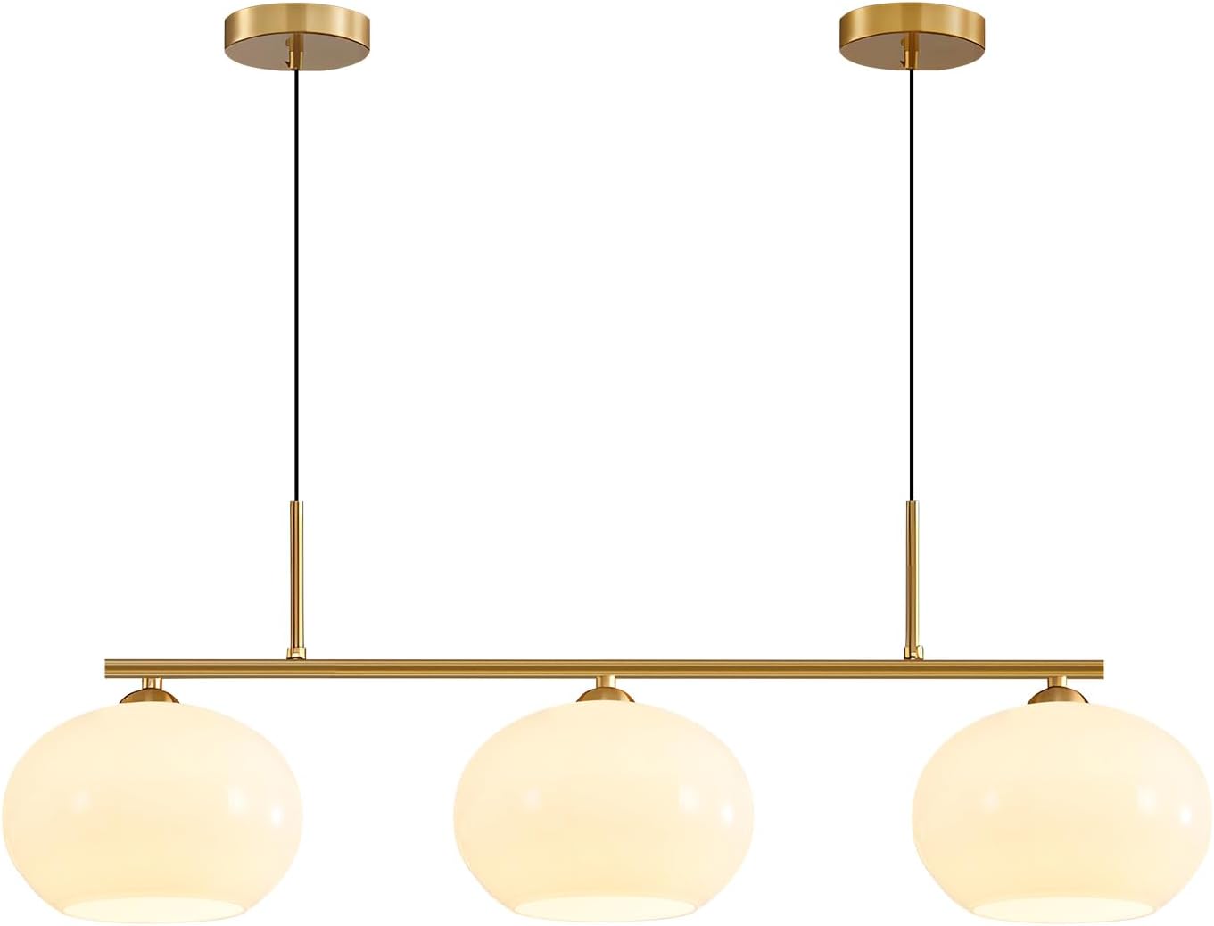 Modern Gold Linear 3-Light Pendant Chandelier Glass Globe Kitchen Island Lighting Fixture