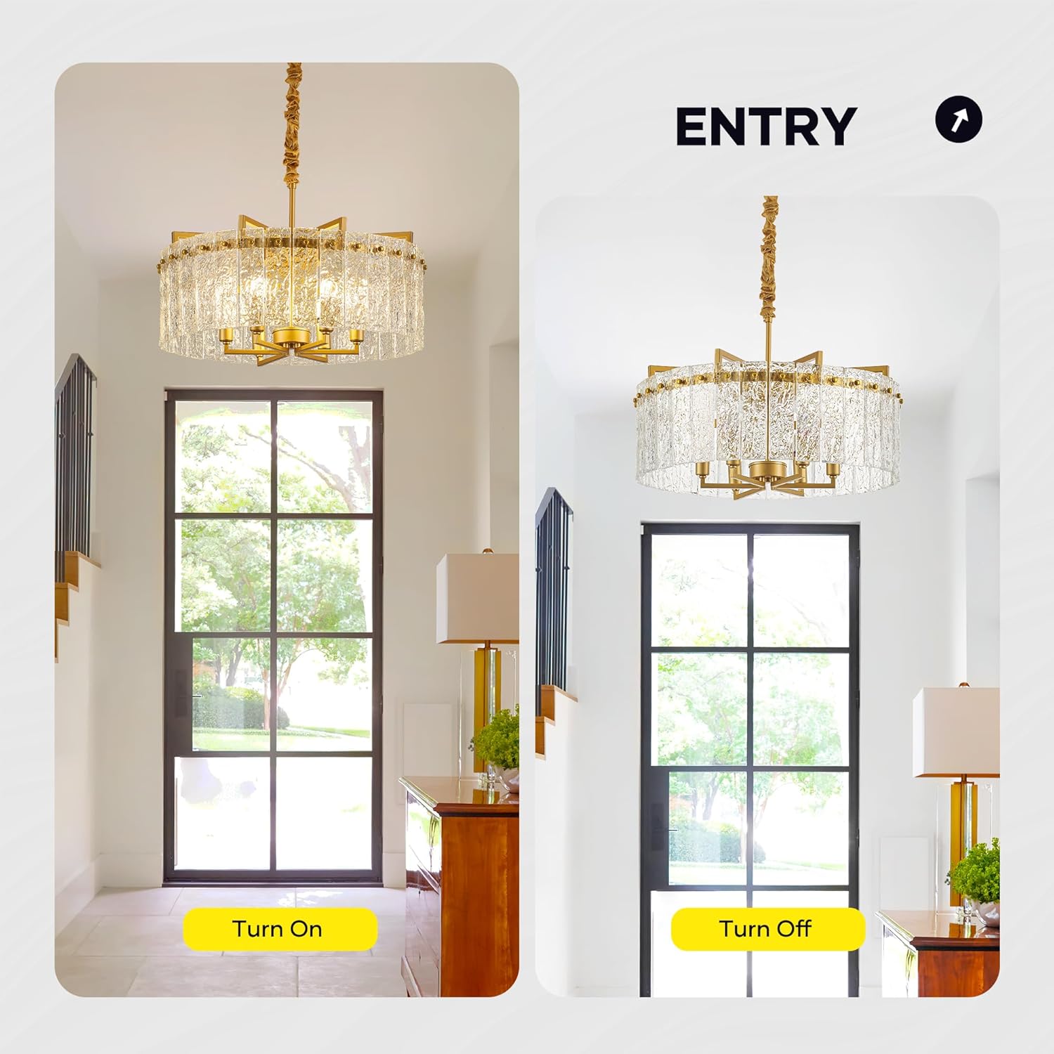 Modern Luxury Gold Chandelier with Clear Ripple Glass – Adjustable Height Round Multi-Layer Pendant Light