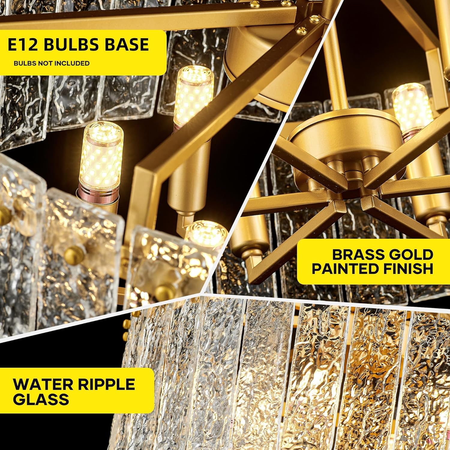 Modern Luxury Gold Chandelier with Clear Ripple Glass – Adjustable Height Round Multi-Layer Pendant Light