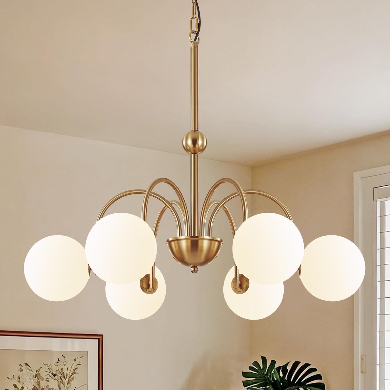 Modern Gold Globe Chandelier 6-Light Adjustable Height Pendant Ceiling Light