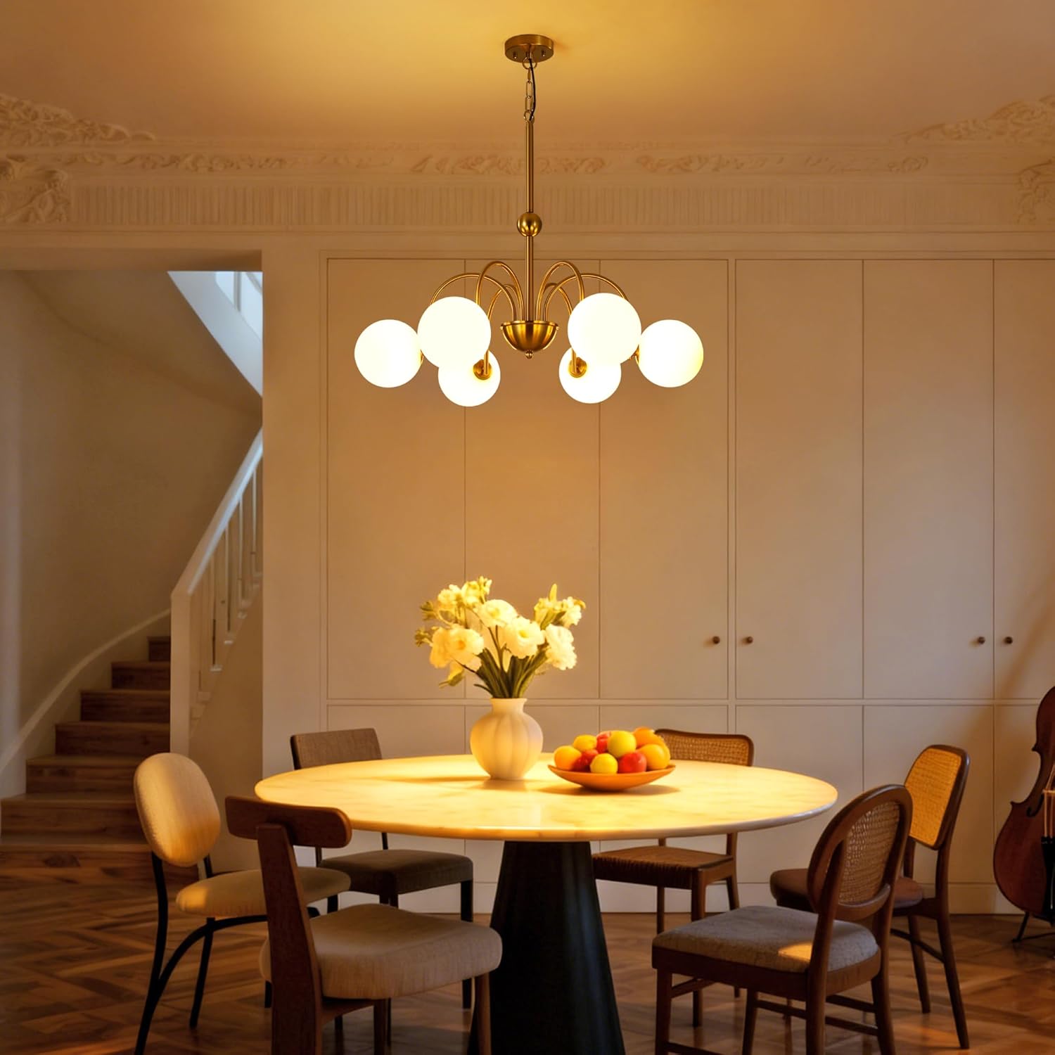 Modern Gold Globe Chandelier 6-Light Adjustable Height Pendant Ceiling Light