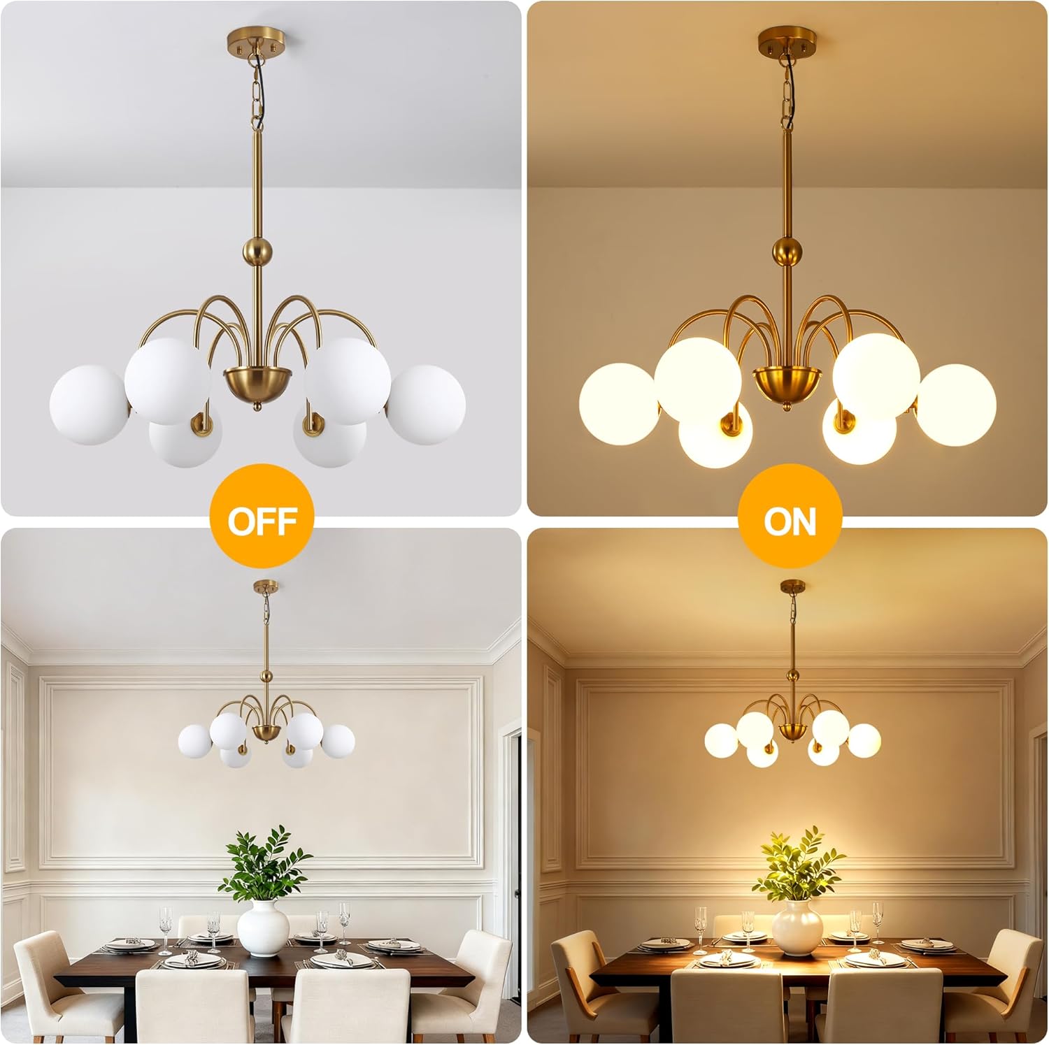 Modern Gold Globe Chandelier 6-Light Adjustable Height Pendant Ceiling Light