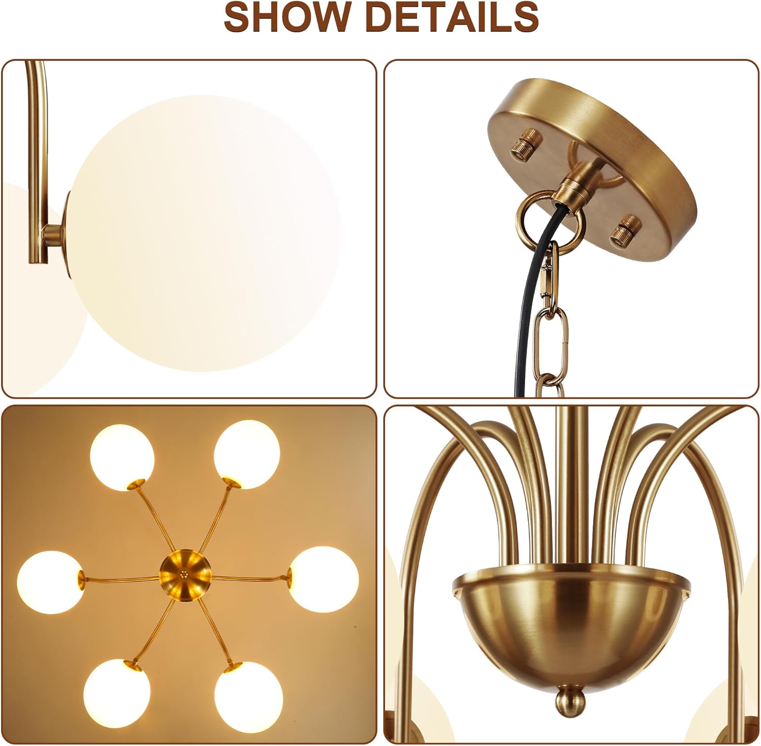 Modern Gold Globe Chandelier 6-Light Adjustable Height Pendant Ceiling Light