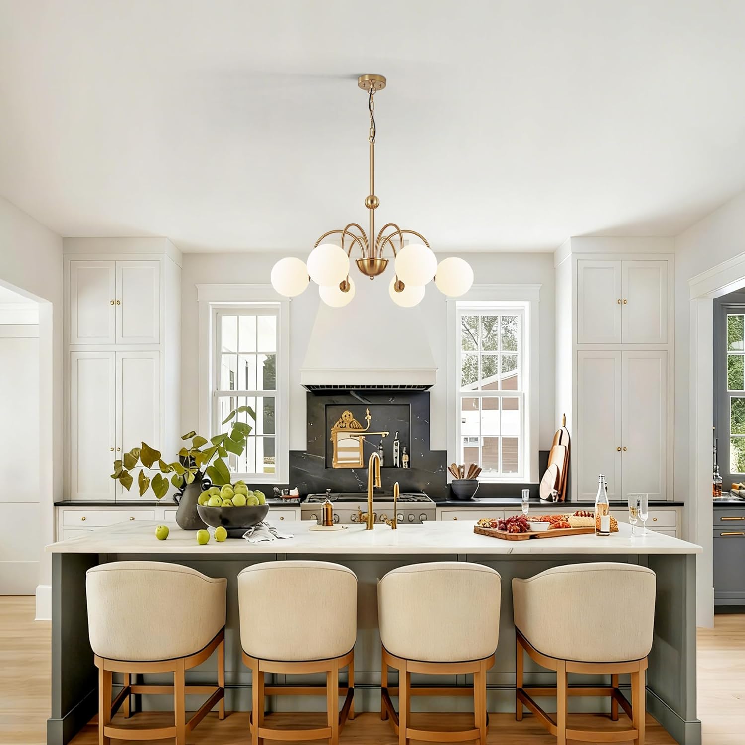 Modern Gold Globe Chandelier 6-Light Adjustable Height Pendant Ceiling Light