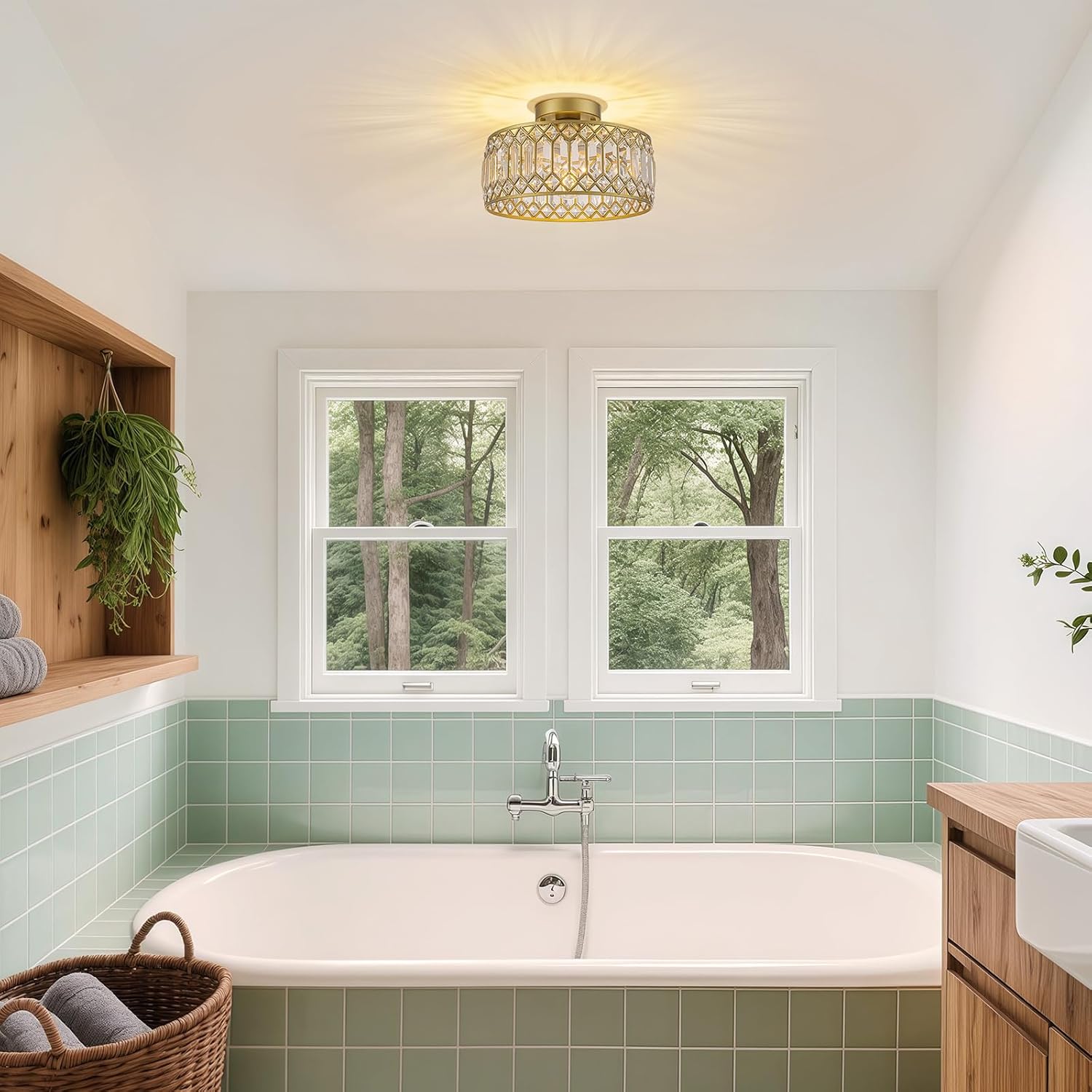 Modern Semi Flush Mount Crystal Ceiling Light – 11.4