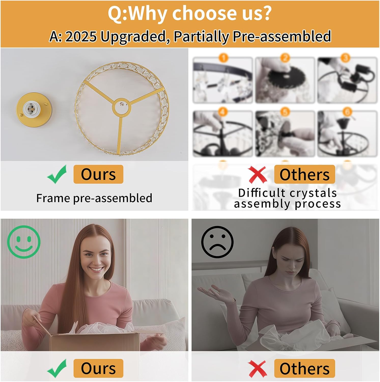 Modern Semi Flush Mount Crystal Ceiling Light – 11.4