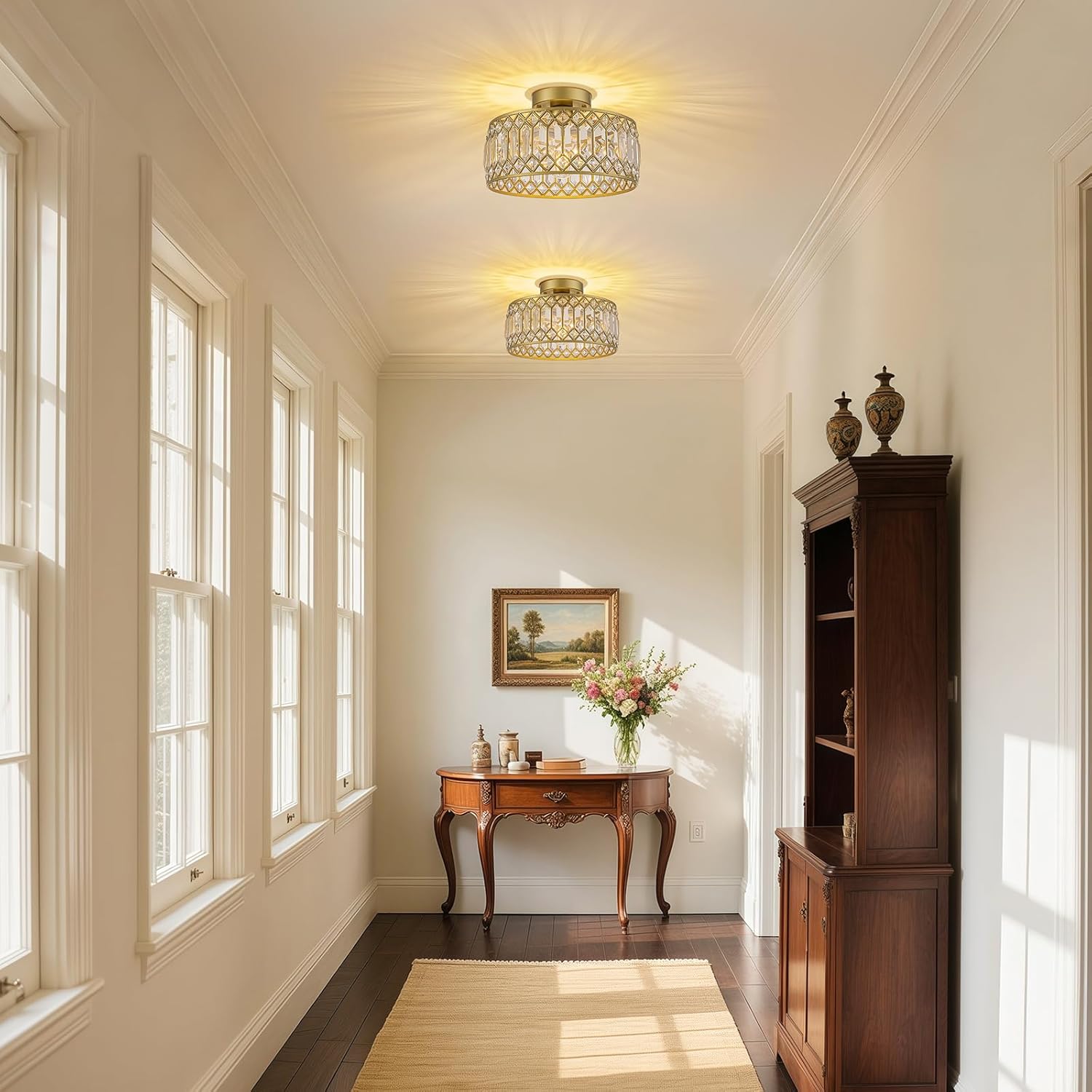 Modern Semi Flush Mount Crystal Ceiling Light – 11.4